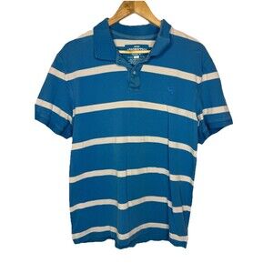 Aeropostale Polo Authentic Fit Bulldog Logo Blue Striped Shirt Mens Size Large L